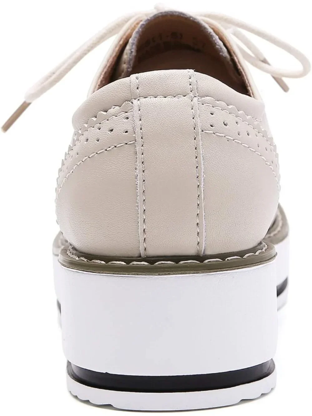 Women's Beige Round Toe Lace Up Leather Oxford Shoes Wingtip White Platform